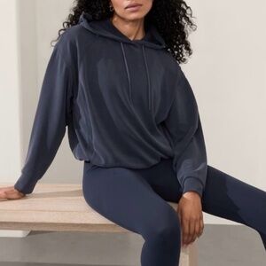 ATHLETA Blue Seasoft Bubble Hem Hoodie Comfy Casual Lounge Travel Soft Size XXS
